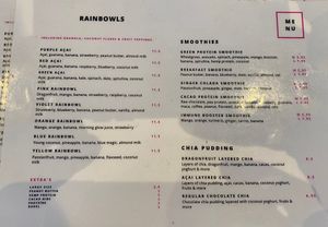 Menu  at Rainbowls in Amsterdam
