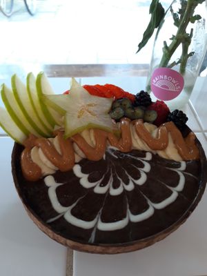 green acai bowl with peanut butter ! irresistibly delicious at Rainbowls in Amsterdam