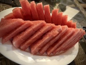 Excellent watermelon dessert (ask for melon too).  at Old Bukhara Restaurant in Bukhara