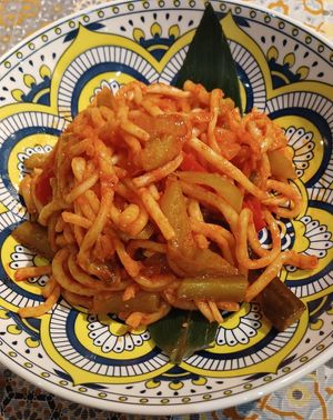 Vegan lagman at Old Bukhara Restaurant in Bukhara