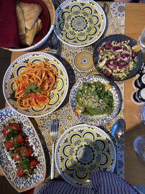 Tabbouleh, Laghman noodles, Old Tbilisi (filled peppers)  at Old Bukhara Restaurant in Bukhara