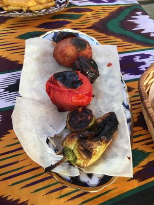 Vegetable shish kebab at Old Bukhara Restaurant in Bukhara