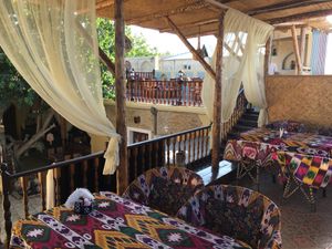 Inside the restaurant, the beautiful terrace  at Old Bukhara Restaurant in Bukhara