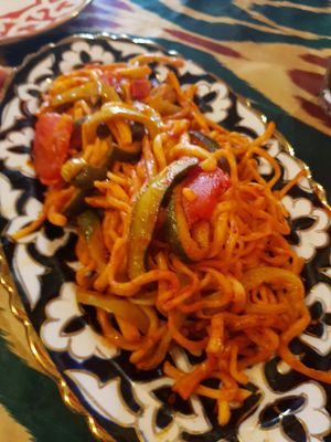 Noodles with veggies at Old Bukhara Restaurant in Bukhara
