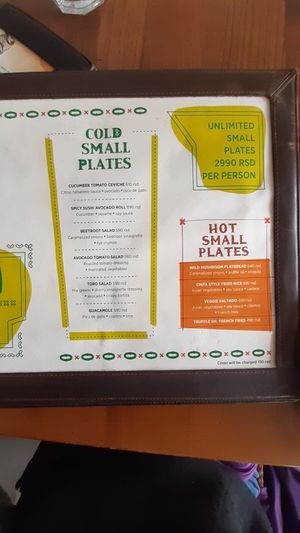 The vegan menu at Toro Latin GastroBar in Belgrade