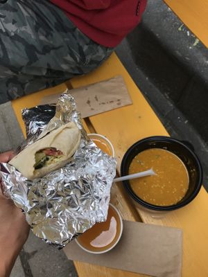 Lentil soup and vegetables roll at Hi Mir Vegan Cafe in Nizhny Novgorod