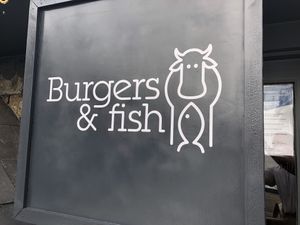 Sign, not easy to find at Burgers and Fish in Padstow