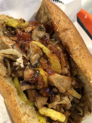 Philly Cheesesteak with peppers, onions, and ketchup. Amazing!!! at ZeeZee's in Roanoke