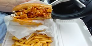 Buffalo Philly with fries (lunch combo) $9.75 and comes with a drink. Nice flavor but I'd try something else next time at ZeeZee's in Roanoke