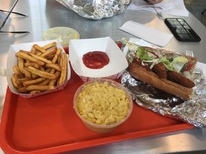 Cajun fried chicken sub, fries, and mac and cheese  at ZeeZee's in Roanoke