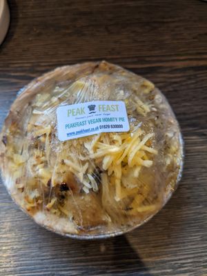 Wrapped vegan homity pie at Peak Feast in Bakewell