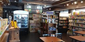 View of store and restaurant at Juste Falafel in Montreal