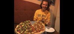 You can order two different vegan options on one pizza!  at Zia Gourmet Pizza in San Diego