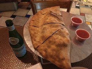 Spinach potato and cranberry calzone. Mmm! at Zia Gourmet Pizza in San Diego