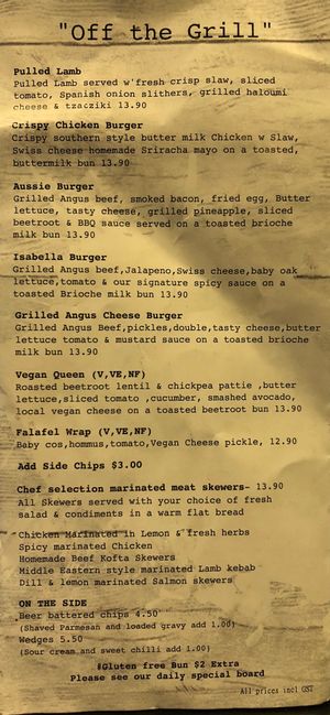 Menu at Isabella Cafe & Bar in Parkville