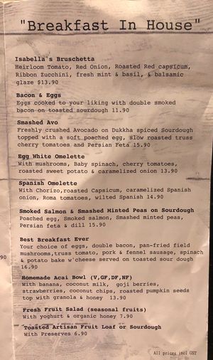 Menu at Isabella Cafe & Bar in Parkville