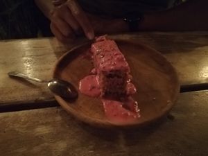 Coconut lime cake with dragonfruit drizzle at Musa Cookery in 