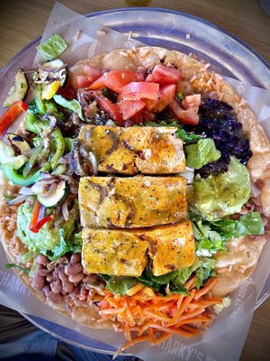 Tostada salad with tofu  at Sharky's Woodfired Mexican Grill  in Toluca Lake