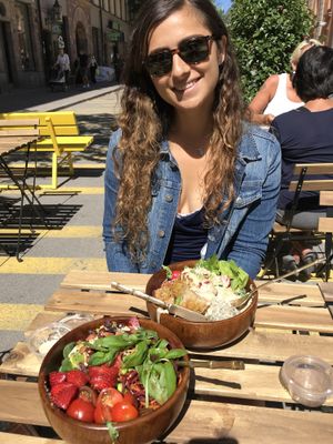 Vegan Cesar for the lady and Avocado-strawberry nuttiness pour moi!  at MyVegina in Stockholm