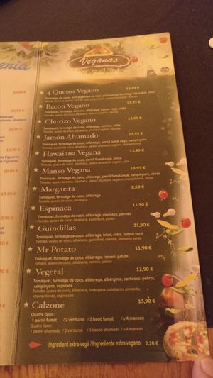 Menú pizzas veganas at Manso Pizzeria in Barcelona