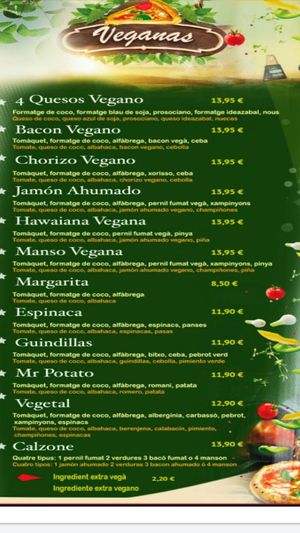 La lista actualizada de pizzas at Manso Pizzeria in Barcelona