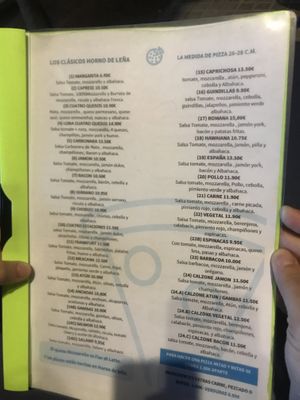 Menu 1 at Manso Pizzeria in Barcelona
