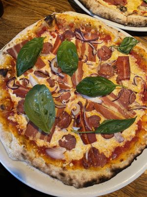 Bacon and chorizo at Manso Pizzeria in Barcelona