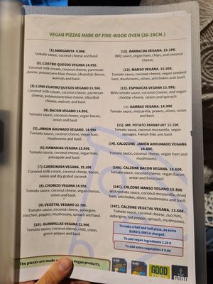 Vegan pizzas and calzones at Manso Pizzeria in Barcelona