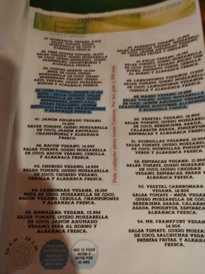 Menu  at Manso Pizzeria in Barcelona