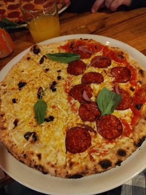 4 cheese + vegan chorizo  at Manso Pizzeria in Barcelona