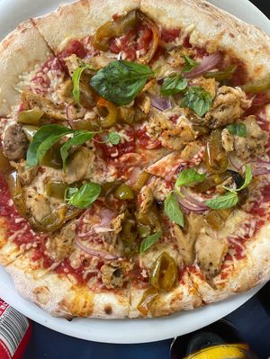 Vegan chicken pizza  at Manso Pizzeria in Barcelona