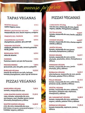 New vegan menu (jun2024)  at Manso Pizzeria in Barcelona