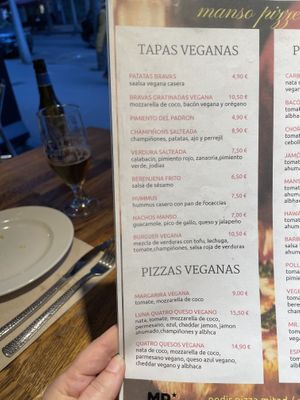 Menú Tapas Veganas  at Manso Pizzeria in Barcelona