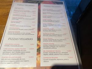 Menú Tapas y Pizzas veganas  at Manso Pizzeria in Barcelona