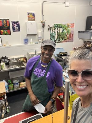 Yah-I, the owner….cool dude, makes amazing vegan food!!  at Vegan Flava Cafe in Chapel Hill