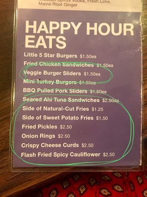 Happy hour veggie options  at 5 Star Burgers in Clayton