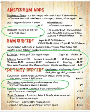 Veggie options  at The Dam in St Louis