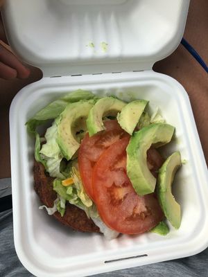 Veggie burger. Good but I got no bun lol at The Dam in St Louis