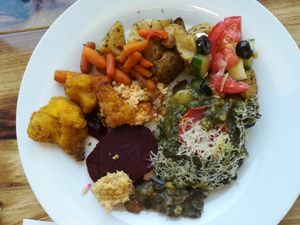 Spinach lasagne, steak potato, breaded veggies and 🥗 at 827 Speciality Kitchen - Kalvin in Budapest