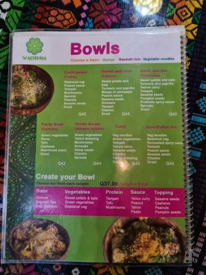 Menu at Wachuma in Antigua