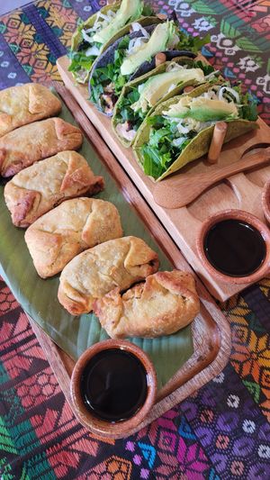 Krautons with Tofu & Tacos with Tempeh Teriyaki at Wachuma in Antigua