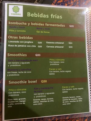 Menu actual   at Wachuma in Antigua