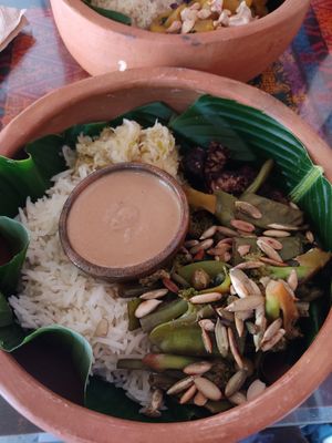 Custom bowl with peanut sauce and Tempeh at Wachuma in Antigua