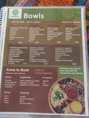 Menu at Wachuma in Antigua