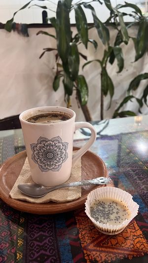 Tahini cup and local nut coffee  at Wachuma in Antigua