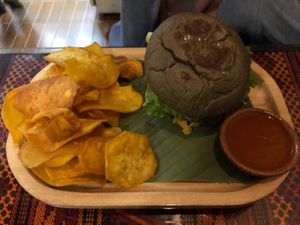 Tempeh  burger  at Wachuma in Antigua