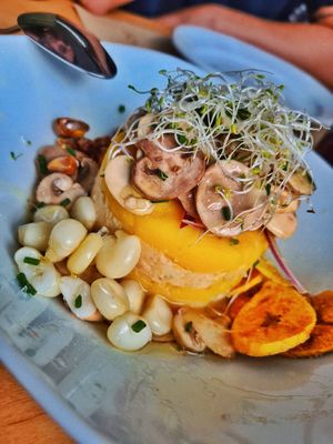Causa cevichada at Los Andenes Vegan in Madrid