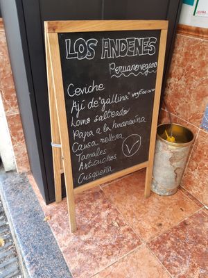 Sign at the door at Los Andenes Vegan in Madrid