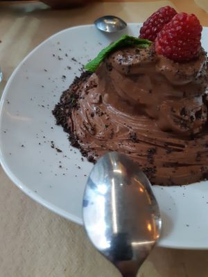 Dessert: Cremoso de chocolate at Los Andenes Vegan in Madrid