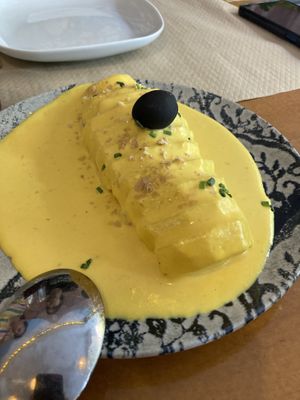 Papa a la huancaína  at Los Andenes Vegan in Madrid